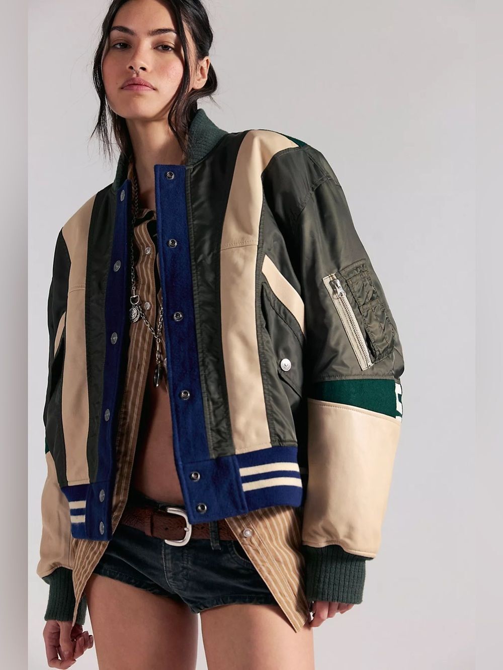 New Free People We The Free Triple Kick Novelty Bomber Jacket Size S - Picture 4 of 10